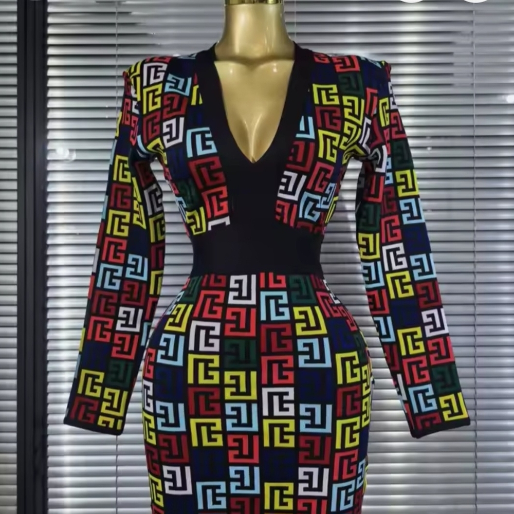 Multicolor Geometric Pattern Dress